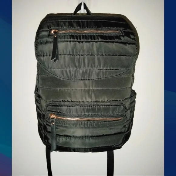 Black & Rose Gold Accent (Designer Inspired) Puffer Travel/Work/School Backpack - Picture 1 of 16